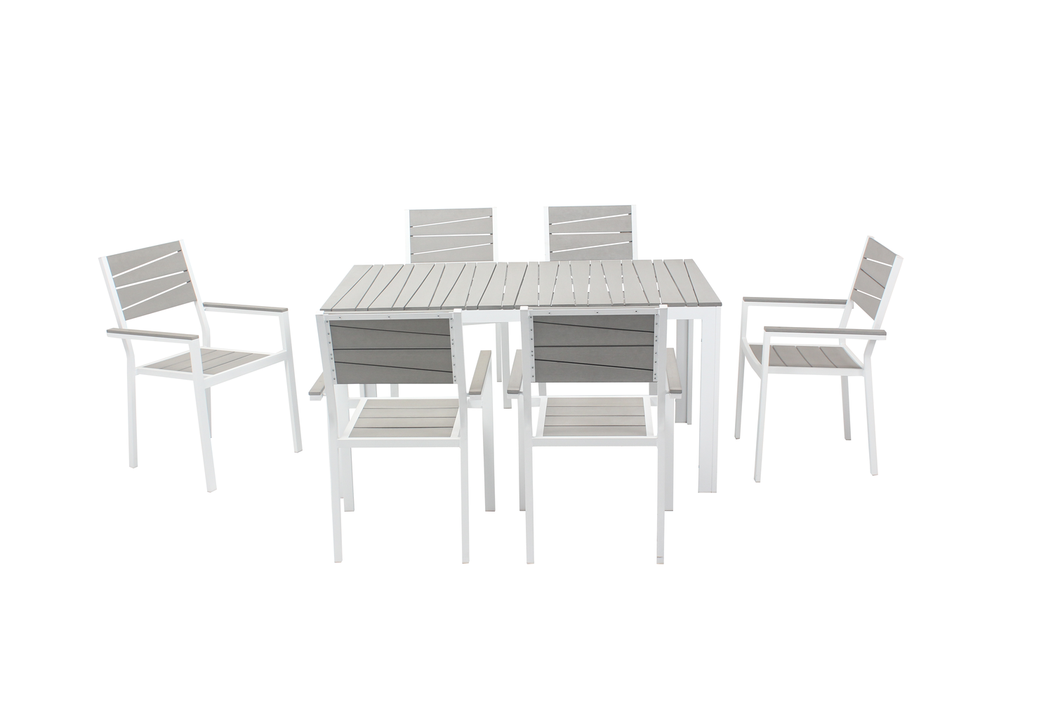 Table de jardin et 6 fauteuils en aluminium gris et blanc FAVAL