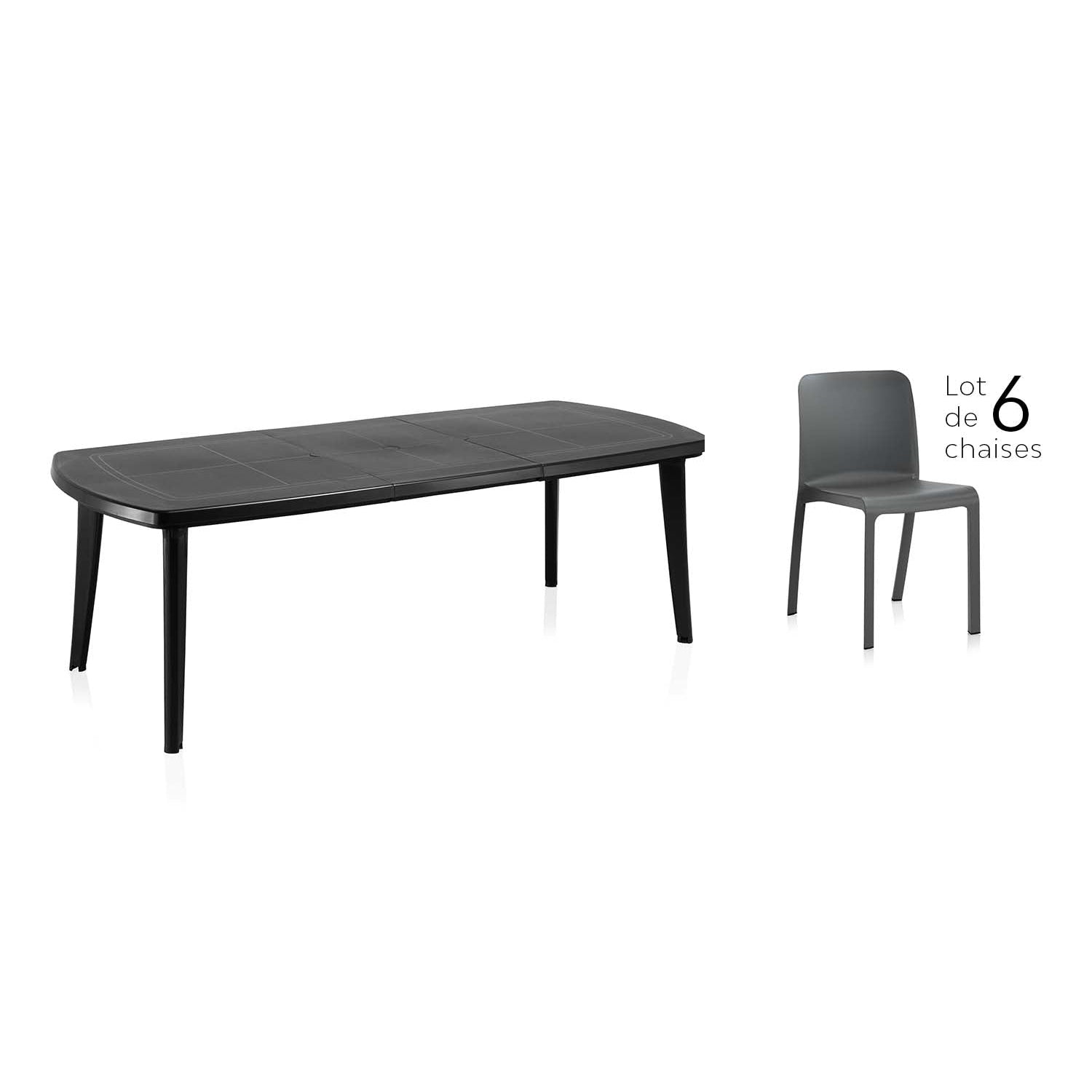 Table extensible et 6 chaises gris anthracite DOLLY