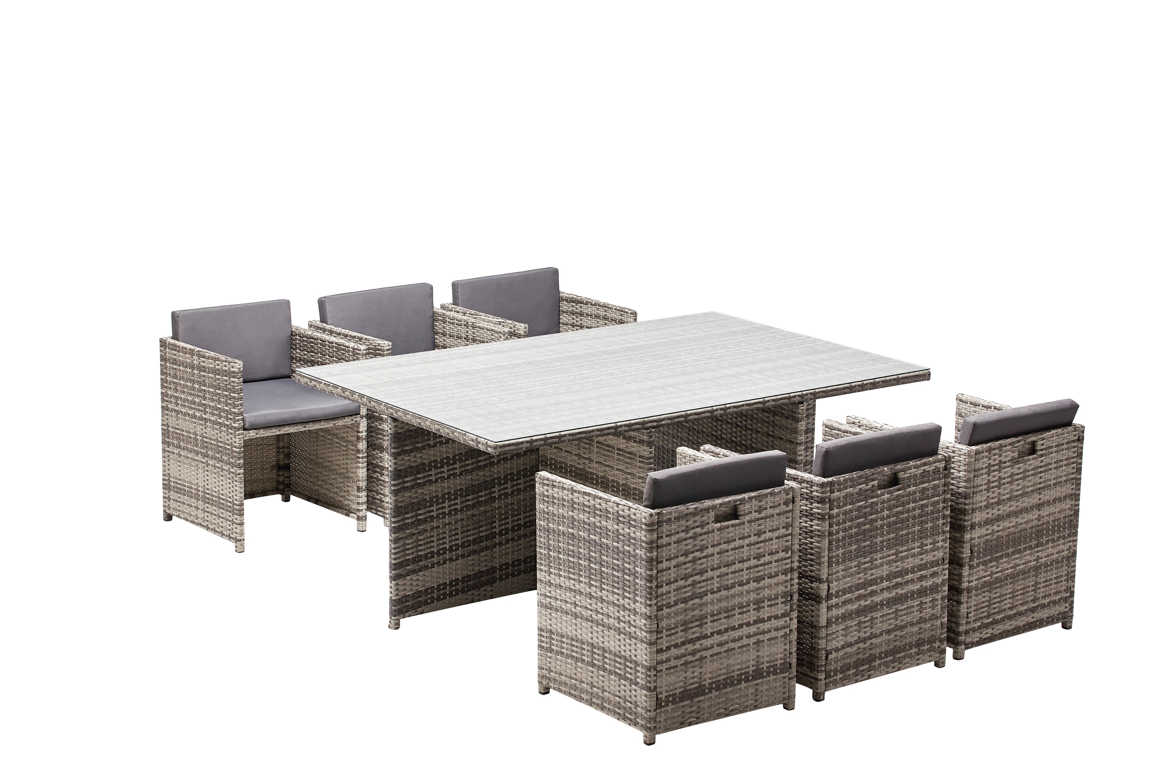 undefined Salon de jardin encastrable 6 personnes en résine tressée gris