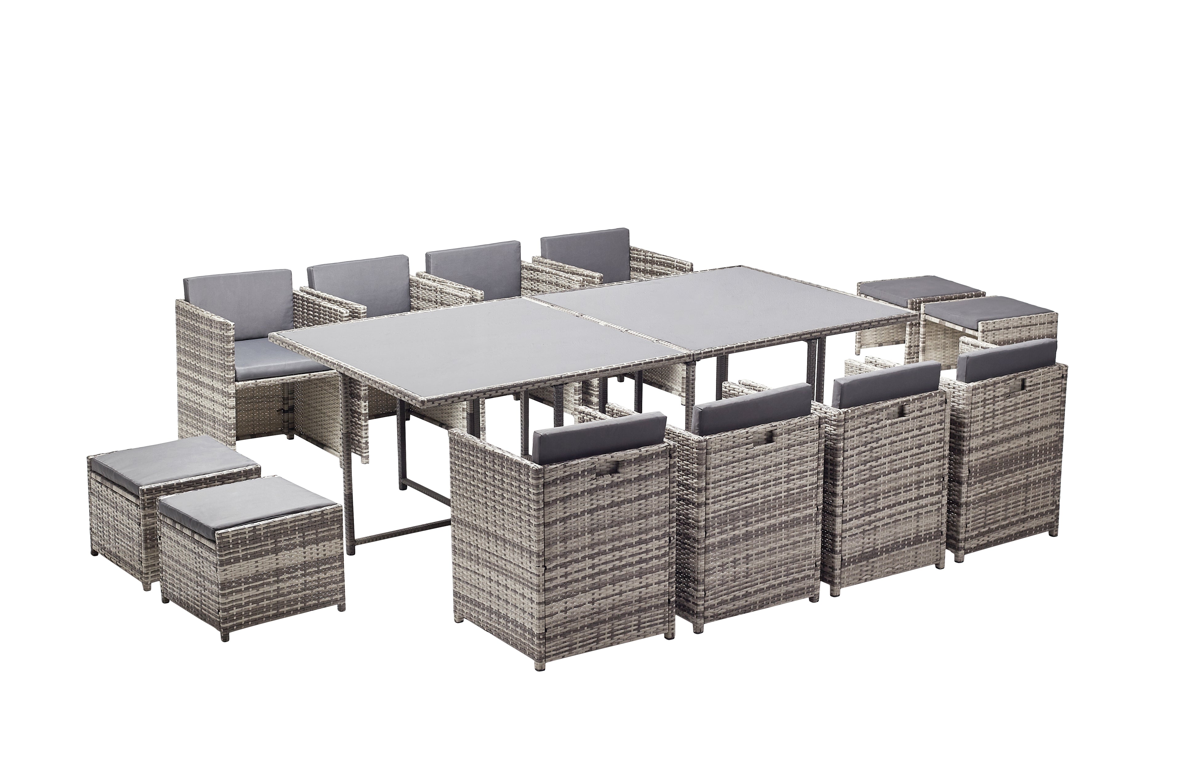 undefined Salon de jardin encastrable 12 personnes en résine tressée gris