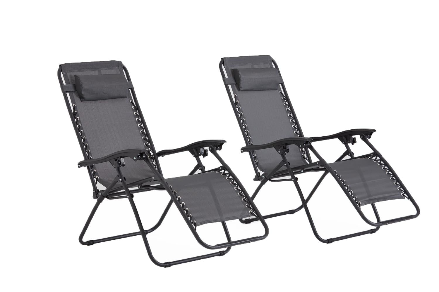 undefined Lot de 2 transats inclinables noir et gris foncé