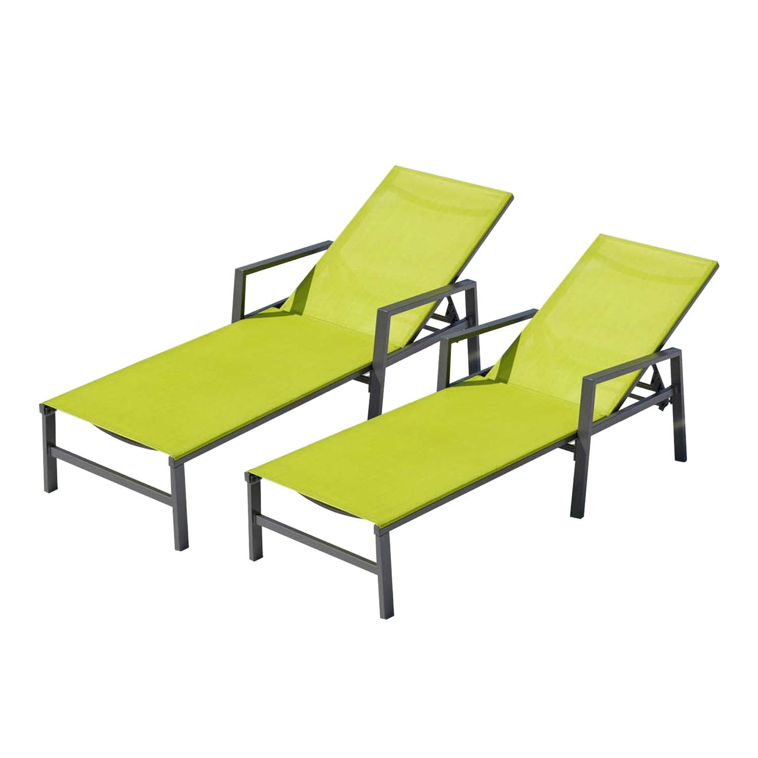 Lot de 2 transats en aluminium gris foncé et vert PARIVO