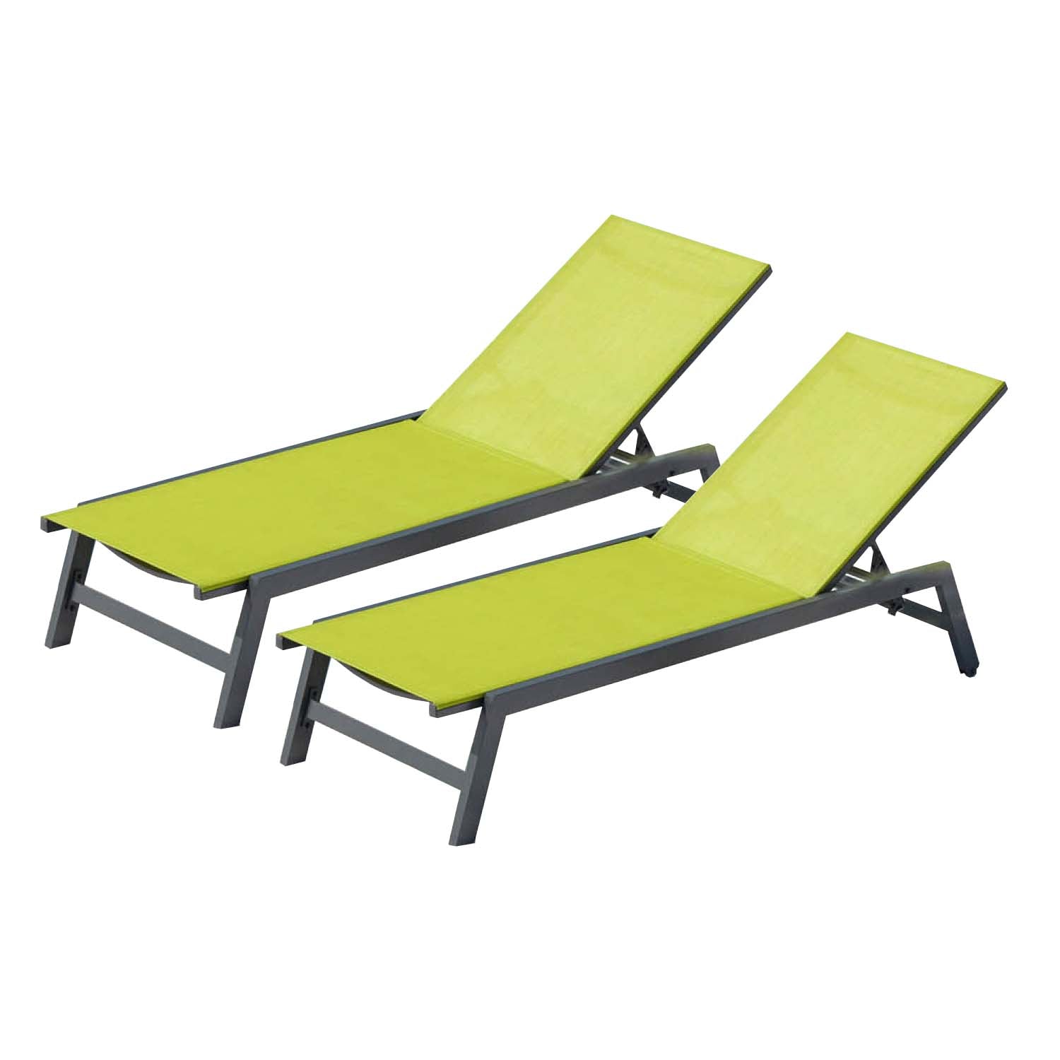 Lot de 2 transats avec roulettes gris foncé et vert NELINA