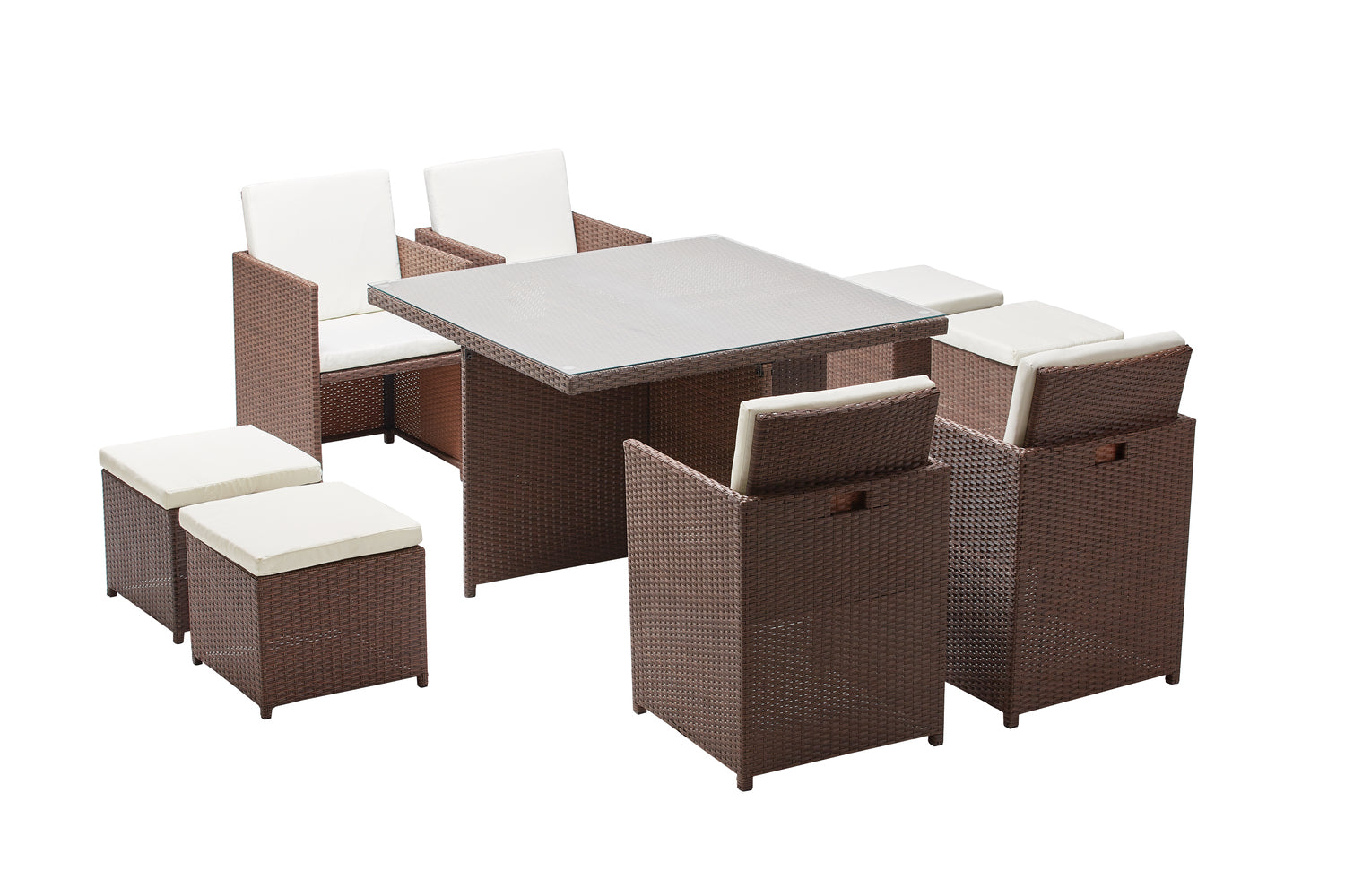 undefined Table et chaises 8 places encastrables résine marron/blanc
