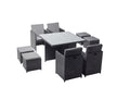 undefined Table et chaises 8 places encastrables en résine noir/gris