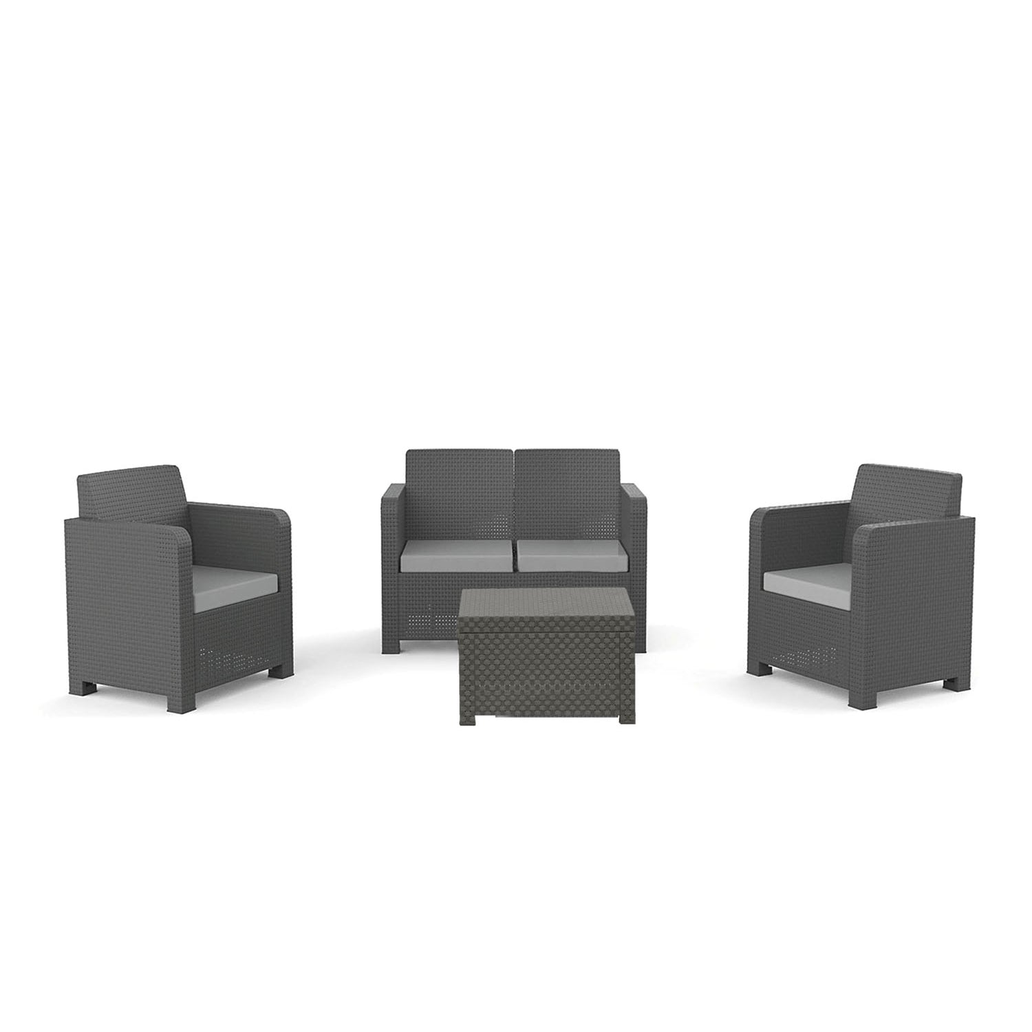 undefined Salon de jardin 4 places effet résine tressée gris