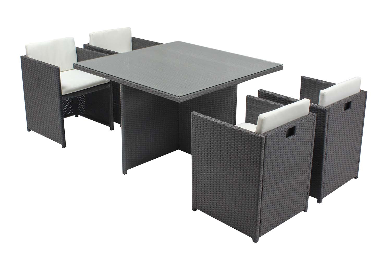 Table et chaises 4 places encastrables en résine gris/blanc ERVILO