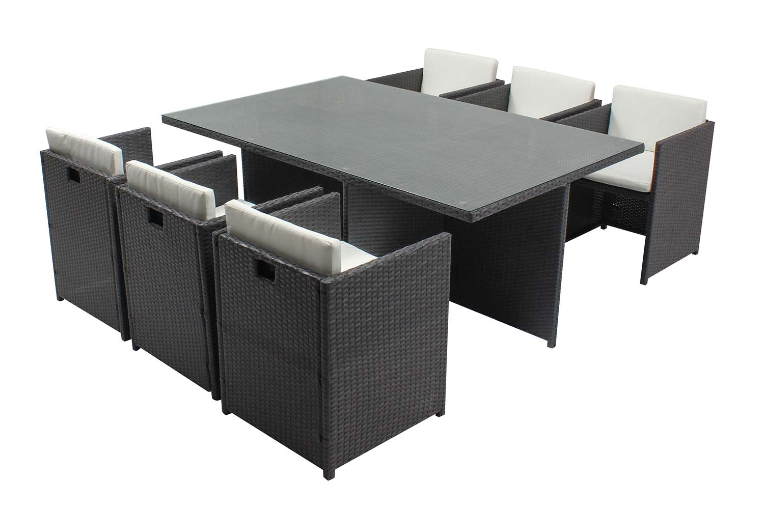Table et chaises 6 places encastrables en résine gris/blanc ERVILO