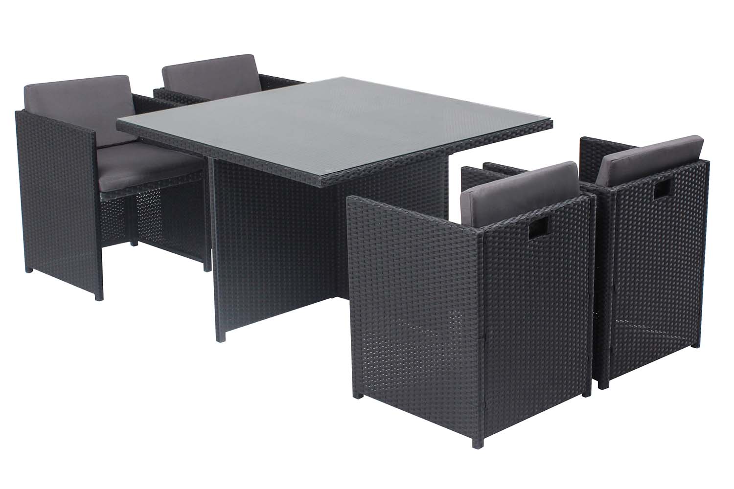 Table et chaises 4 places encastrables en résine noir/gris ERVILO