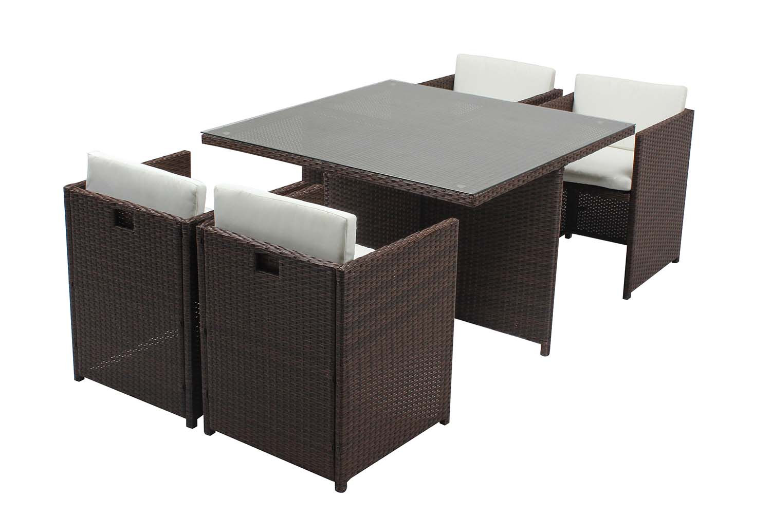 Table et chaises 4 places encastrables résine marron/blanc ERVILO