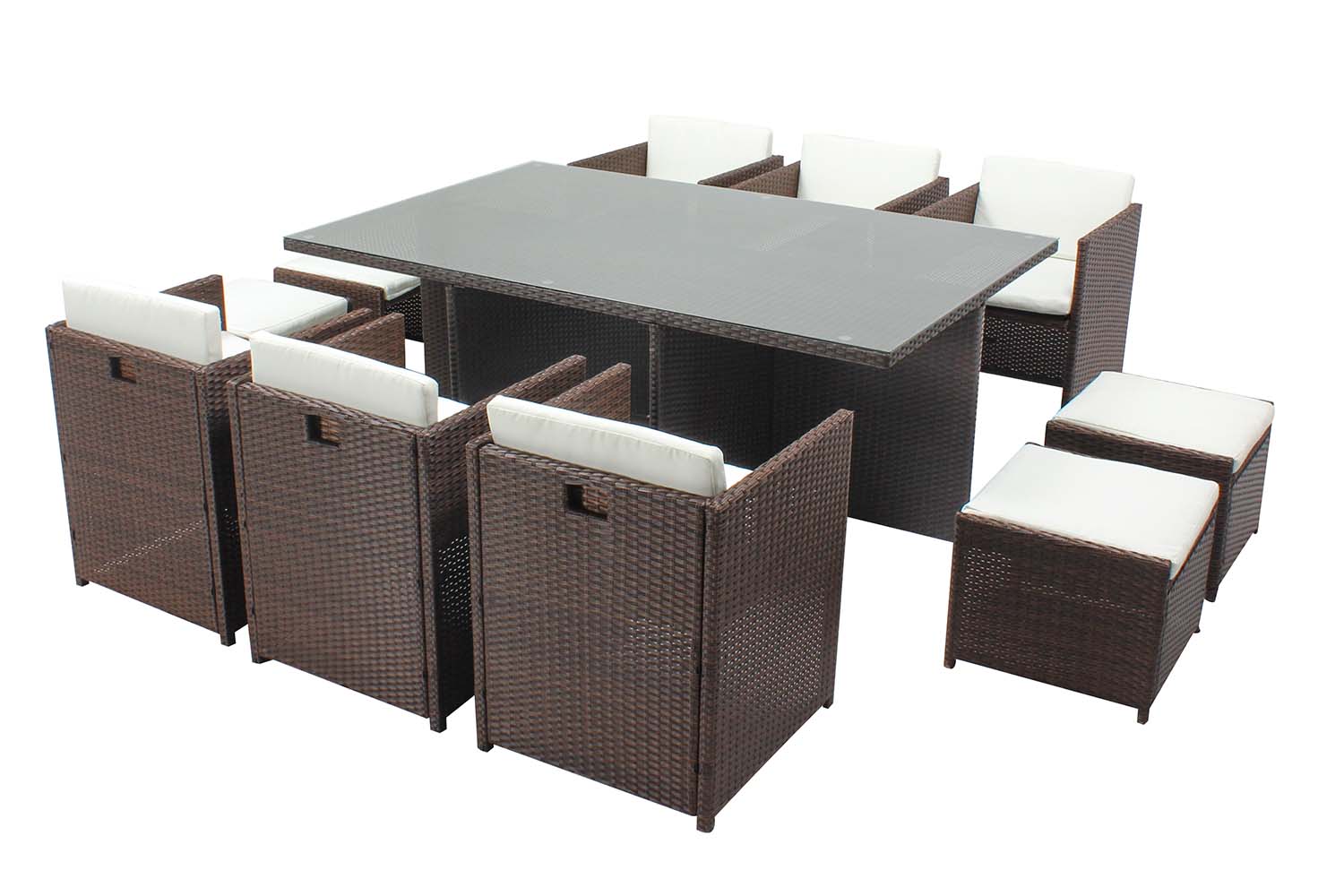 Salon de jardin 10 places marron/blanc + housse de protection ERVILO