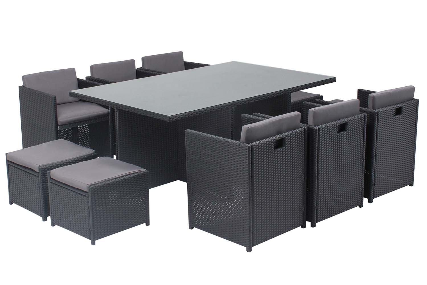 Table et chaises 10 places encastrables en résine noir/gris ERVILO