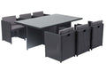 Table et chaises 6 places encastrables en résine noir/gris REGINA