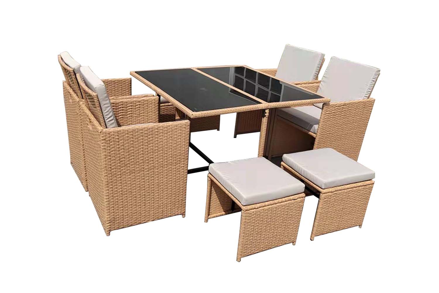 undefined Salon de jardin encastrable résine tressée naturel 8 places