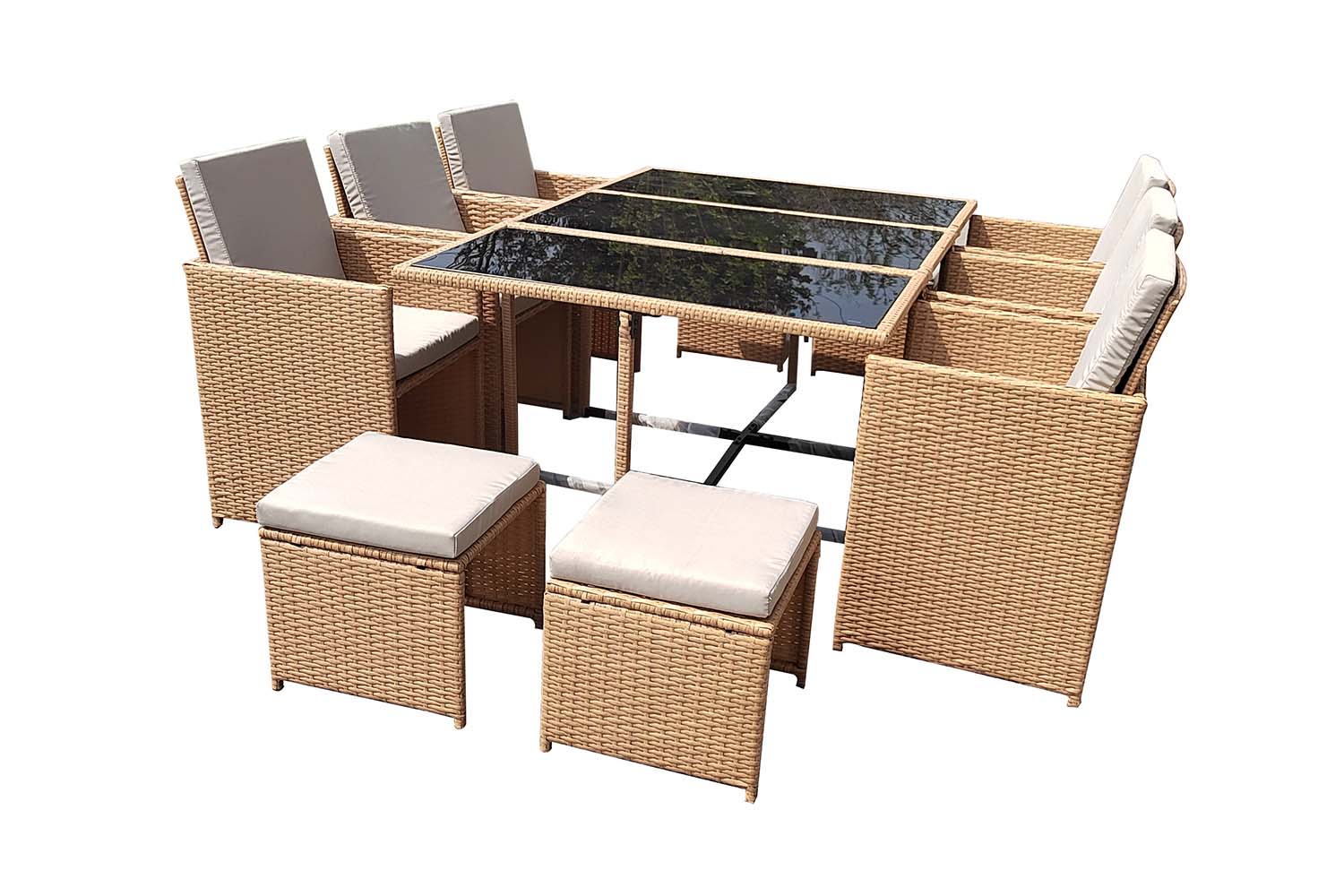 undefined Salon de jardin encastrable résine tressée naturel 10 places