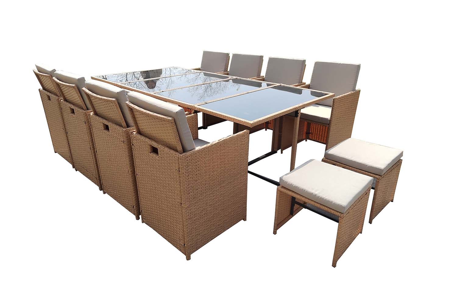 undefined Salon de jardin encastrable résine tressée naturel 12 places