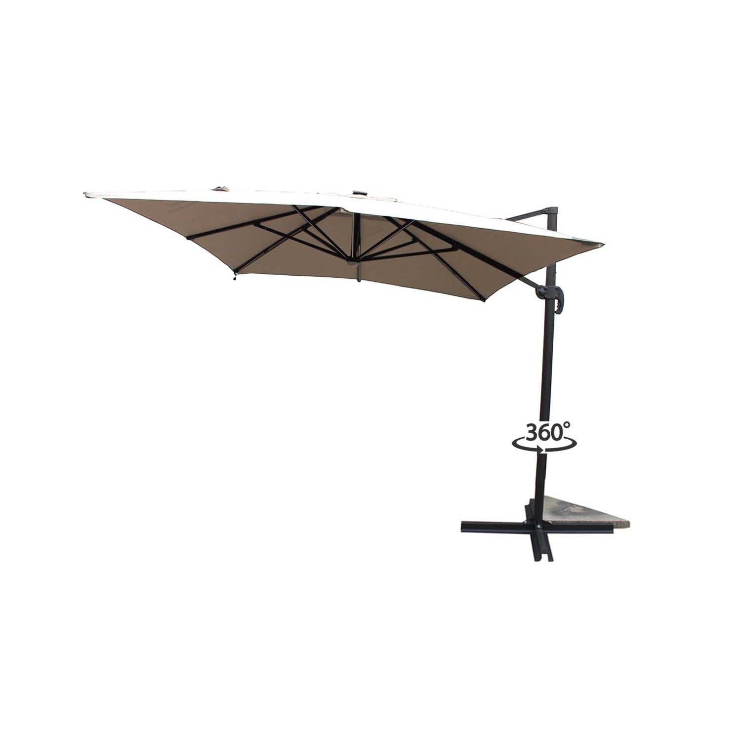 Parasol ecru droit rectangle 3,95 x 2,95 m rotatif à 360 led VALIANO