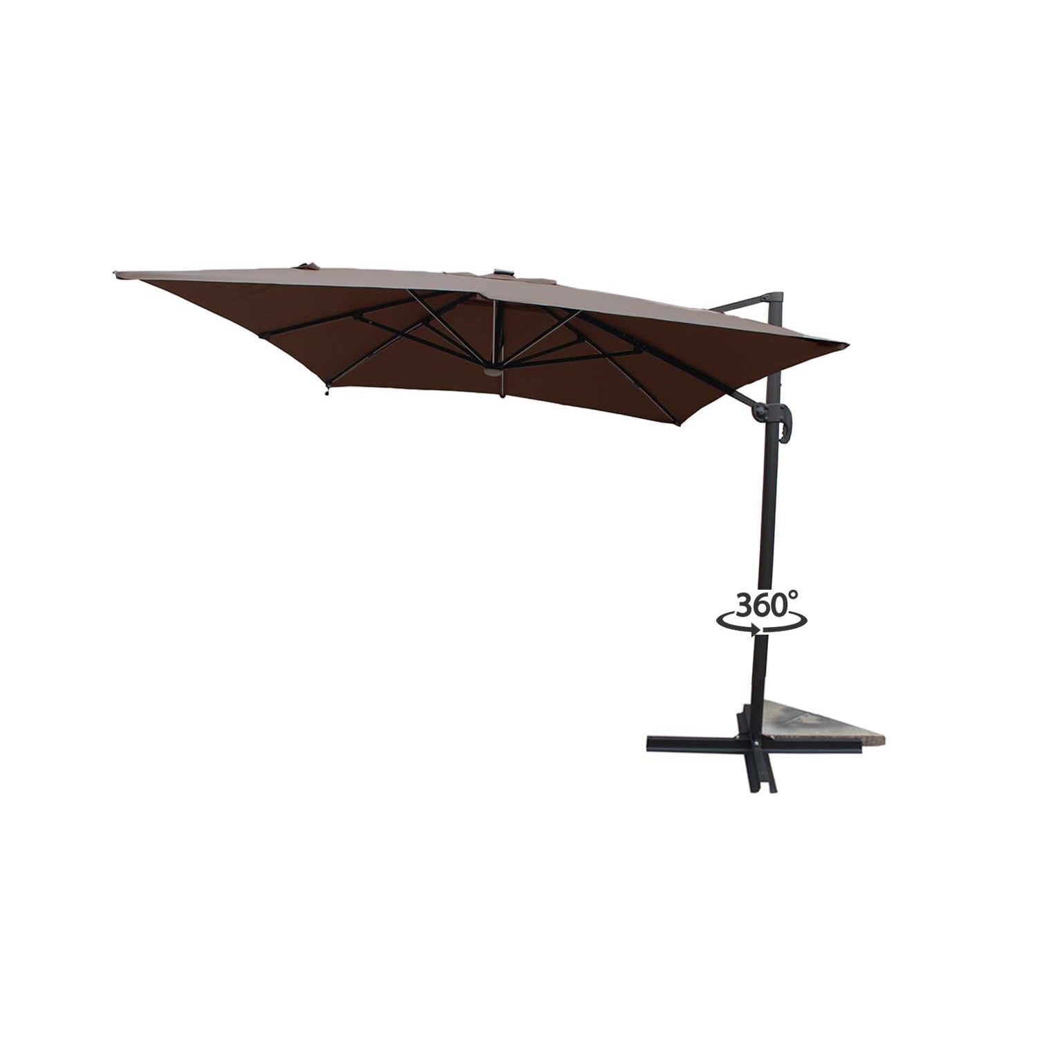 Parasol  marron droit rectangle 3,95 x 2,95 m rotatif à 360 led VELORA