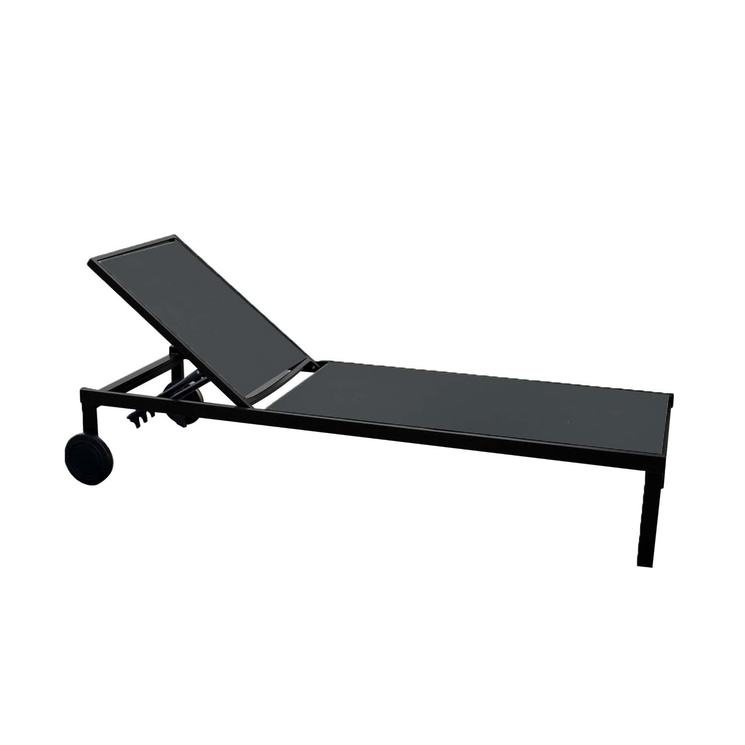 Lot de 2 transats inclinables avec roulettes en aluminium noir MARIVA