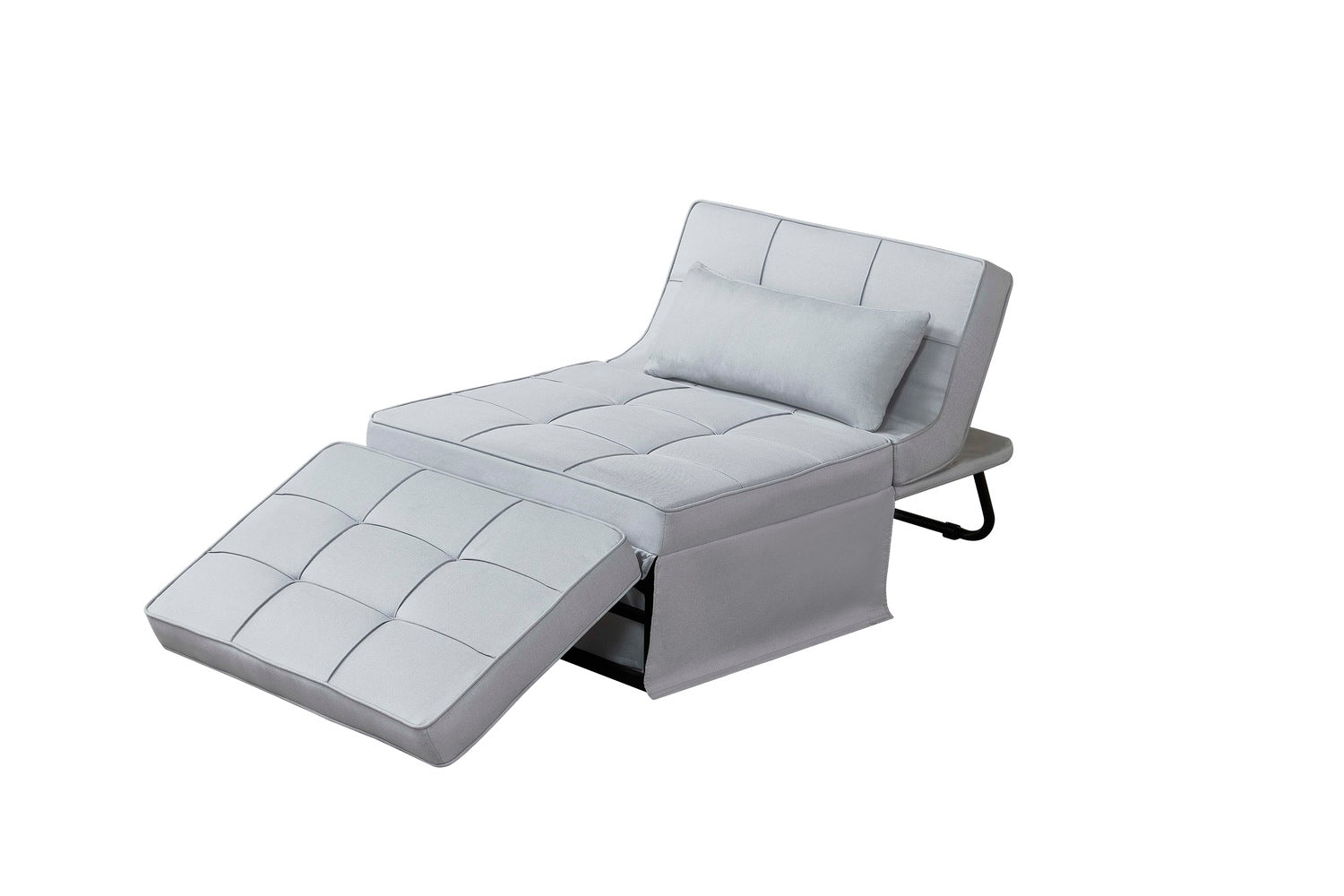 Fauteuil pouf ottoman gris 3 en 1 en tissu gris clair VOLTERRA