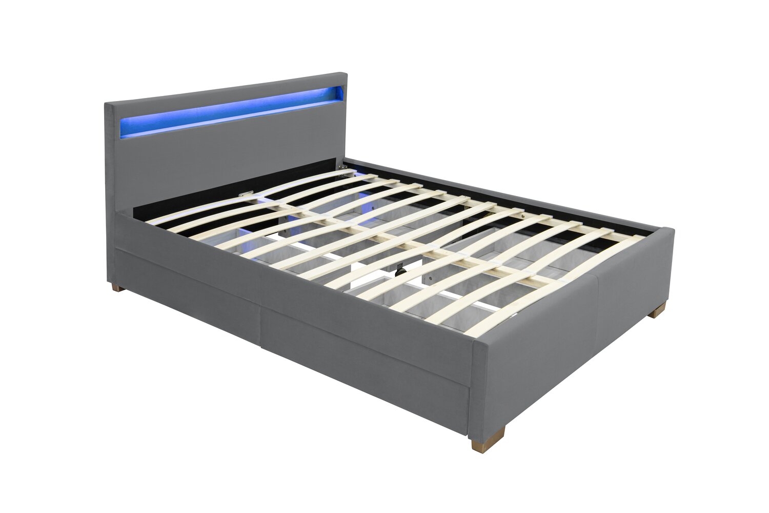 Lit en velours gris avec rangements et LED intégrées 140x190 cm NEXUS