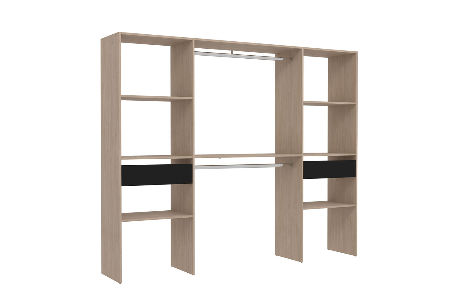 undefined Grand dressing bois avec 2 penderies, 6 étagères et 2 tiroirs