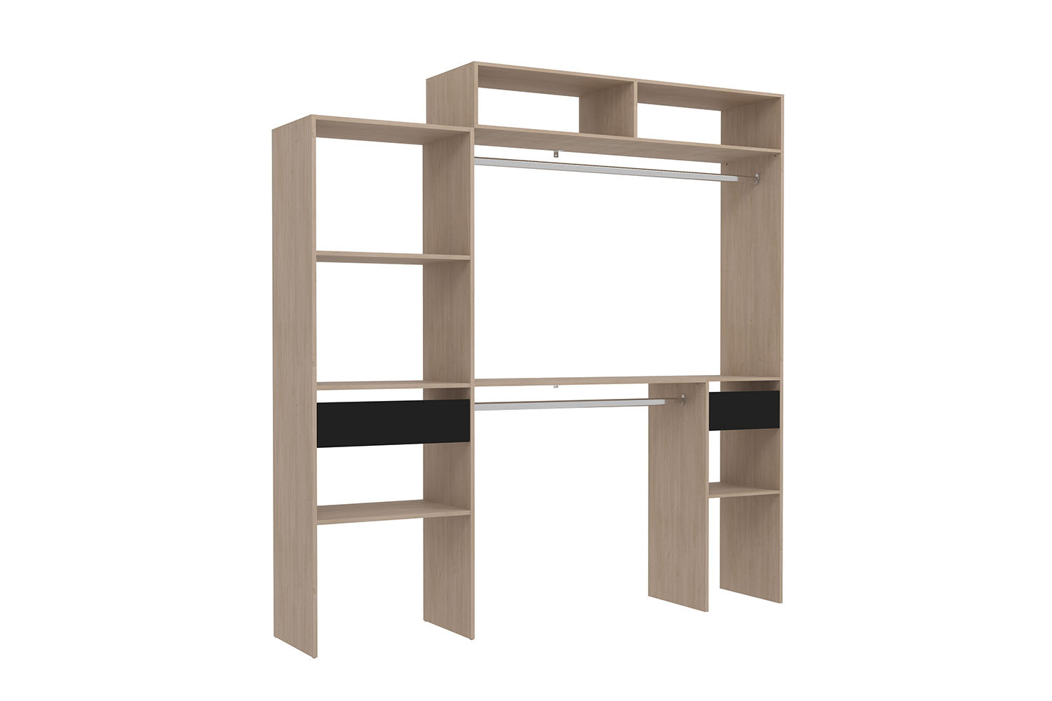 undefined Dressing bois extensible avec 2 penderies, 4 étagères et 1 tiroir