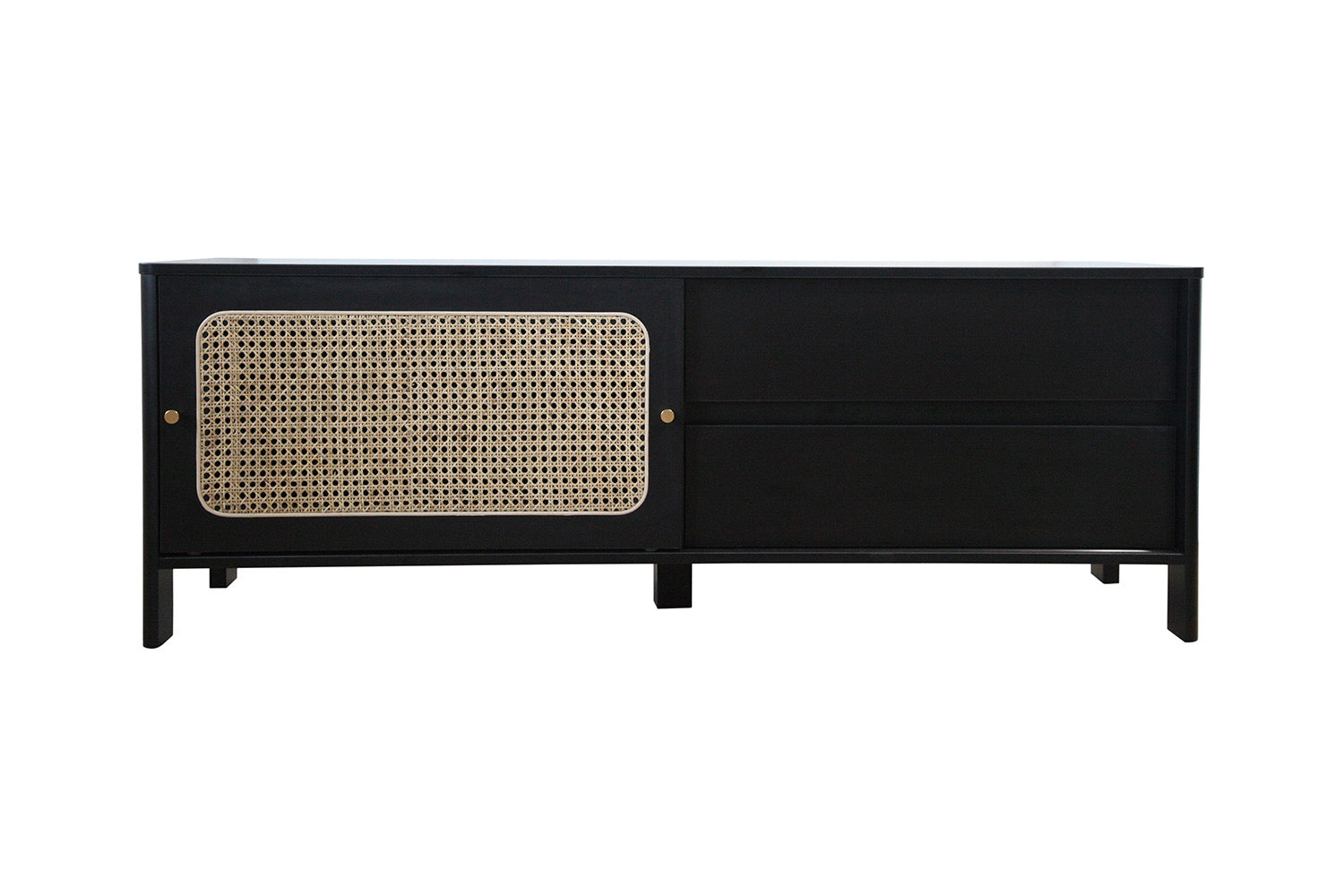 Meuble TV en bois noir effet cannage MONTRELO