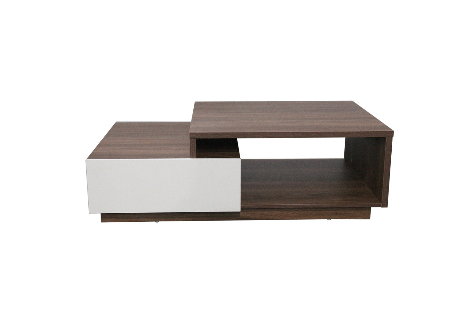 undefined Table basse en bois foncé et tiroirs blanc