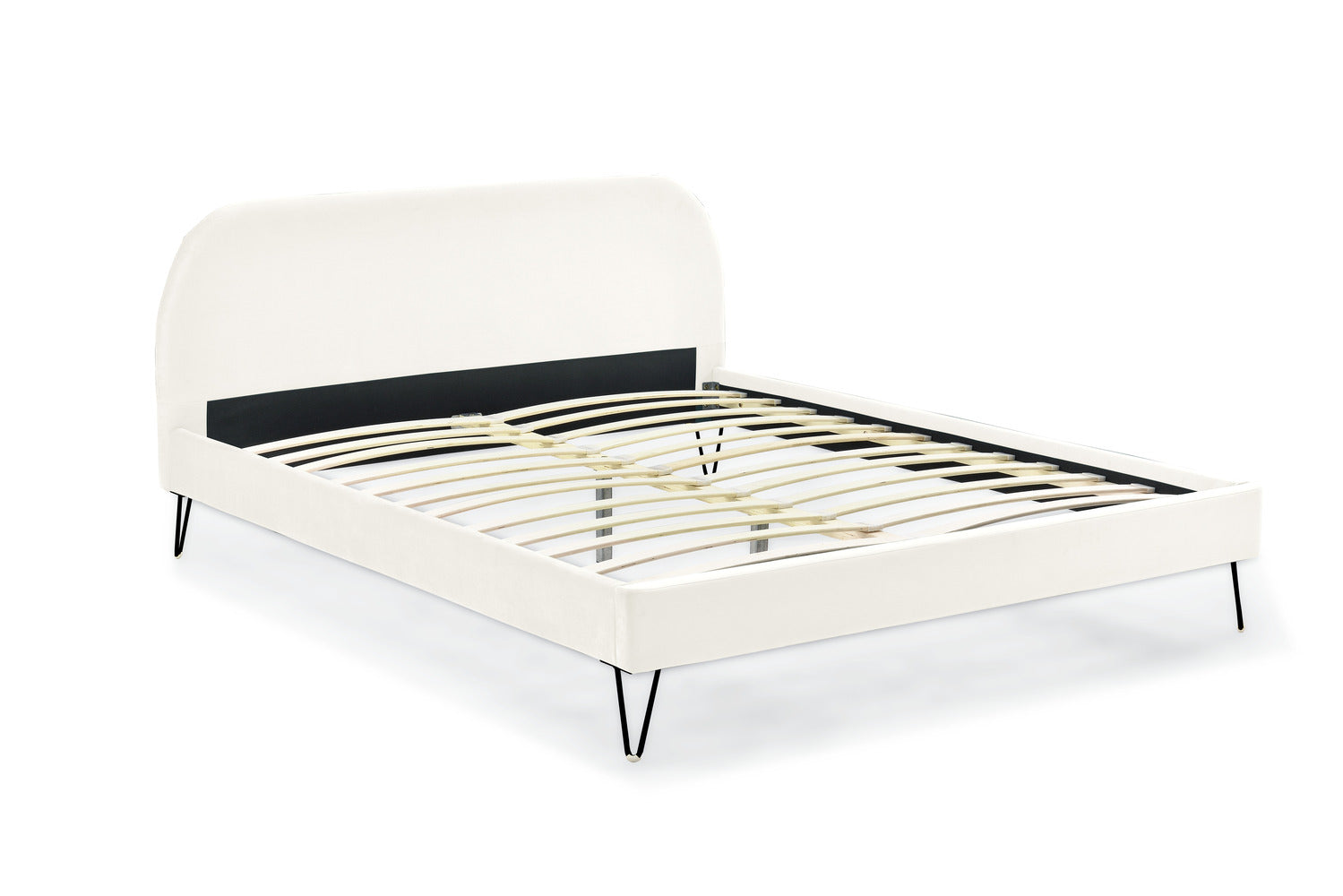 Lit 160 x 200 cm en velours beige et pieds noirs GARBERA