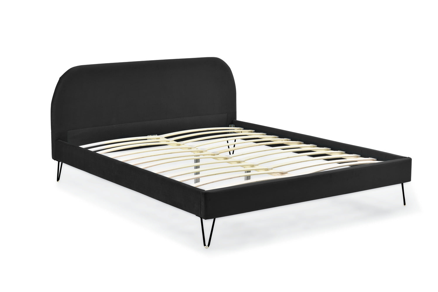 Lit 160 x 200 cm en velours noir et pieds noirs GARBERA