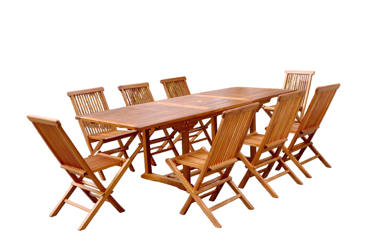 Salon de jardin Teck huilé 8 personnes - Table rectangle + 8 chaises NARRA