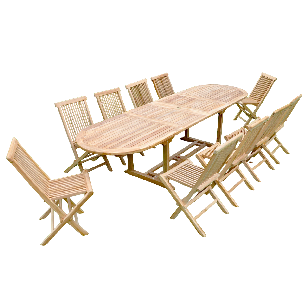 Salon de jardin Teck massif 10-12 personnes - Table ovale + 10 chaises LIRENO