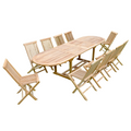 Salon de jardin Teck massif 10-12 personnes - Table ovale + 10 chaises ADAGNA
