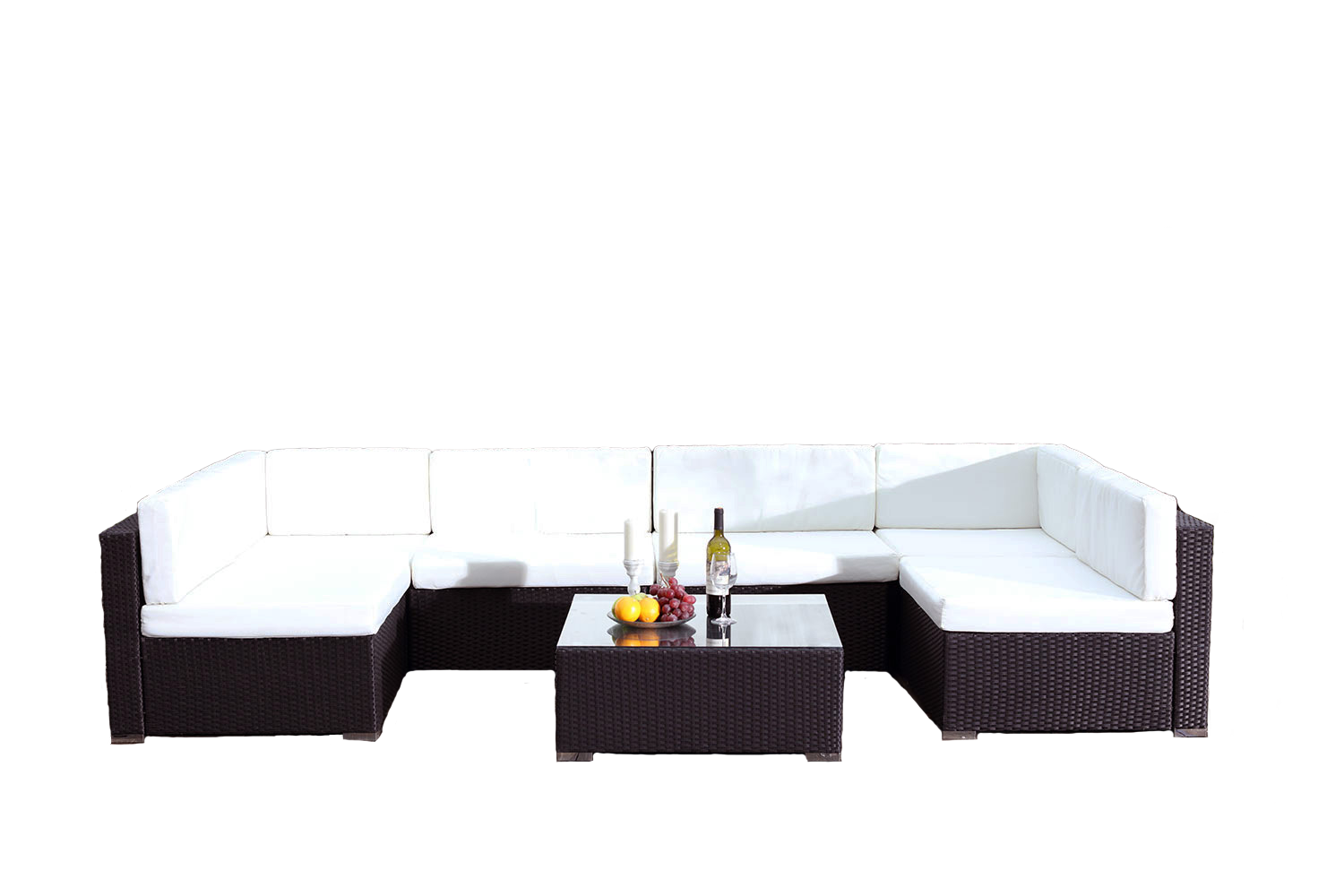 undefined Grand salon de jardin en résine tressée 6 personnes noir blanc