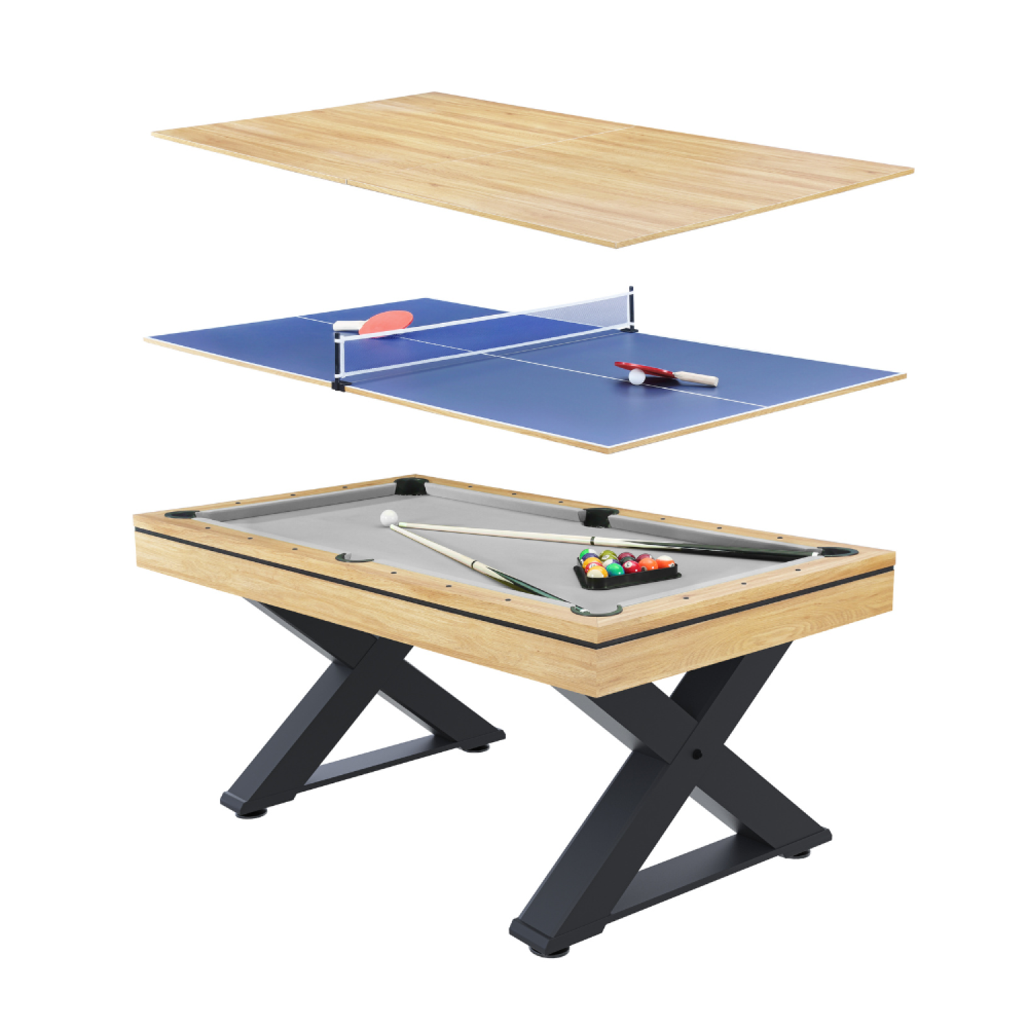 undefined Table multi-jeux, ping-pong et billard en bois