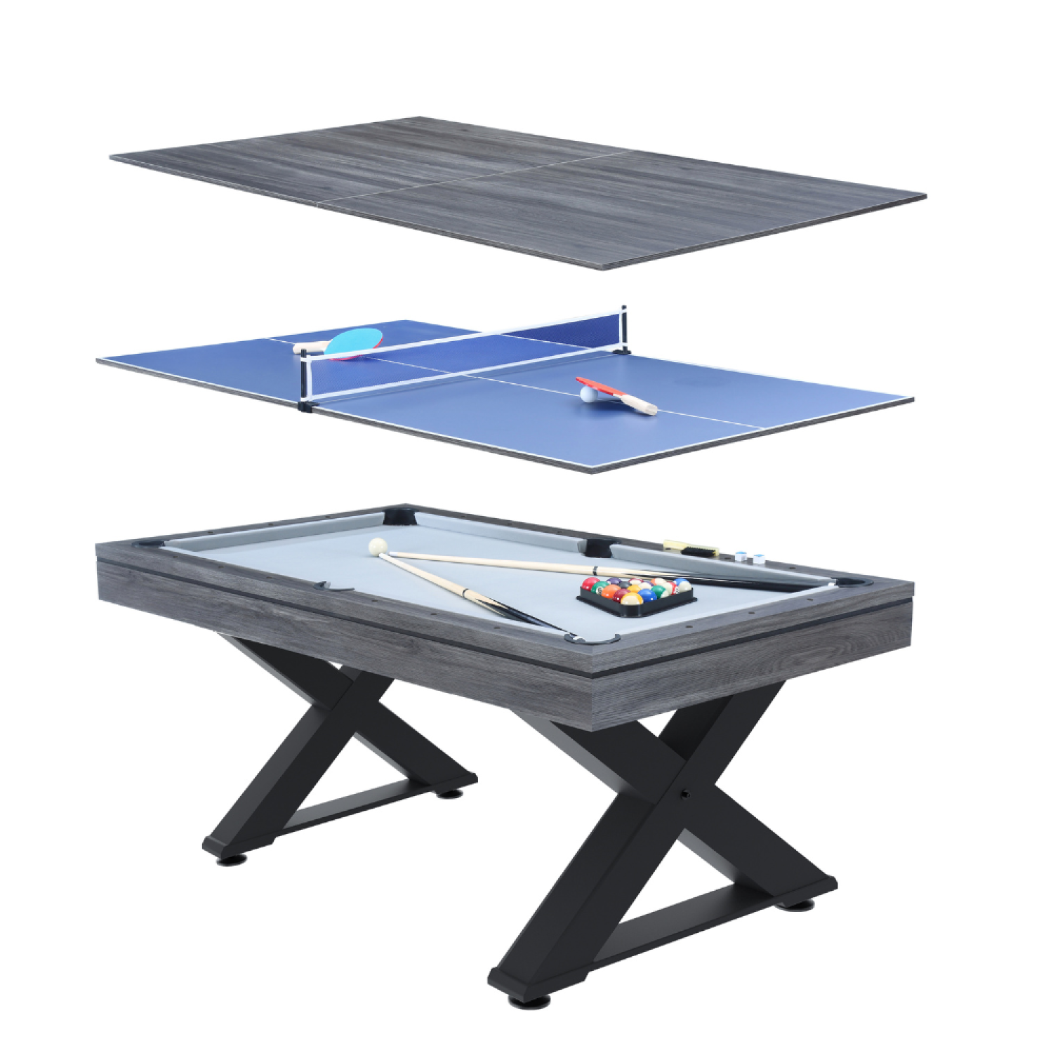 undefined Table multi-jeux, ping-pong et billard en bois gris