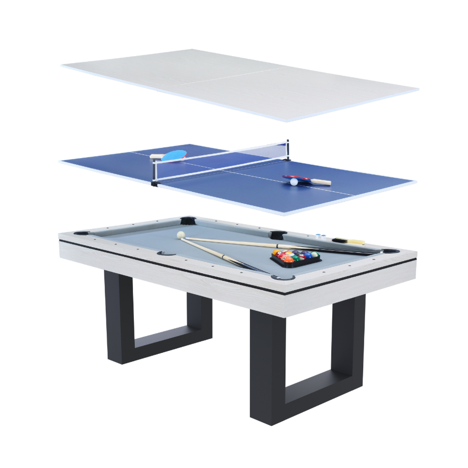 undefined Table multi-jeux 3 en 1 billard et ping-pong en bois blanc