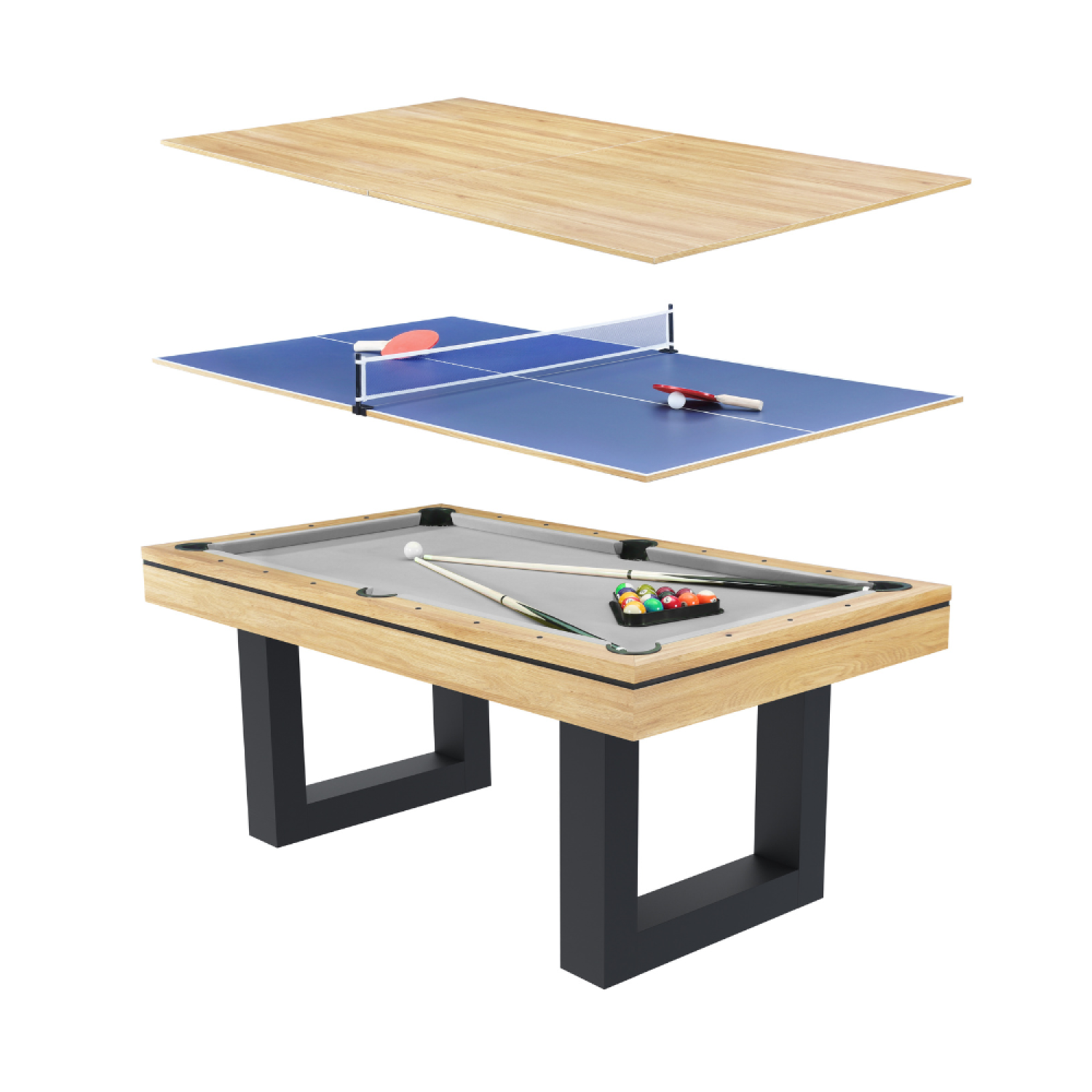 Table multi-jeux 3 en 1 billard et ping-pong en bois ROSTOCK