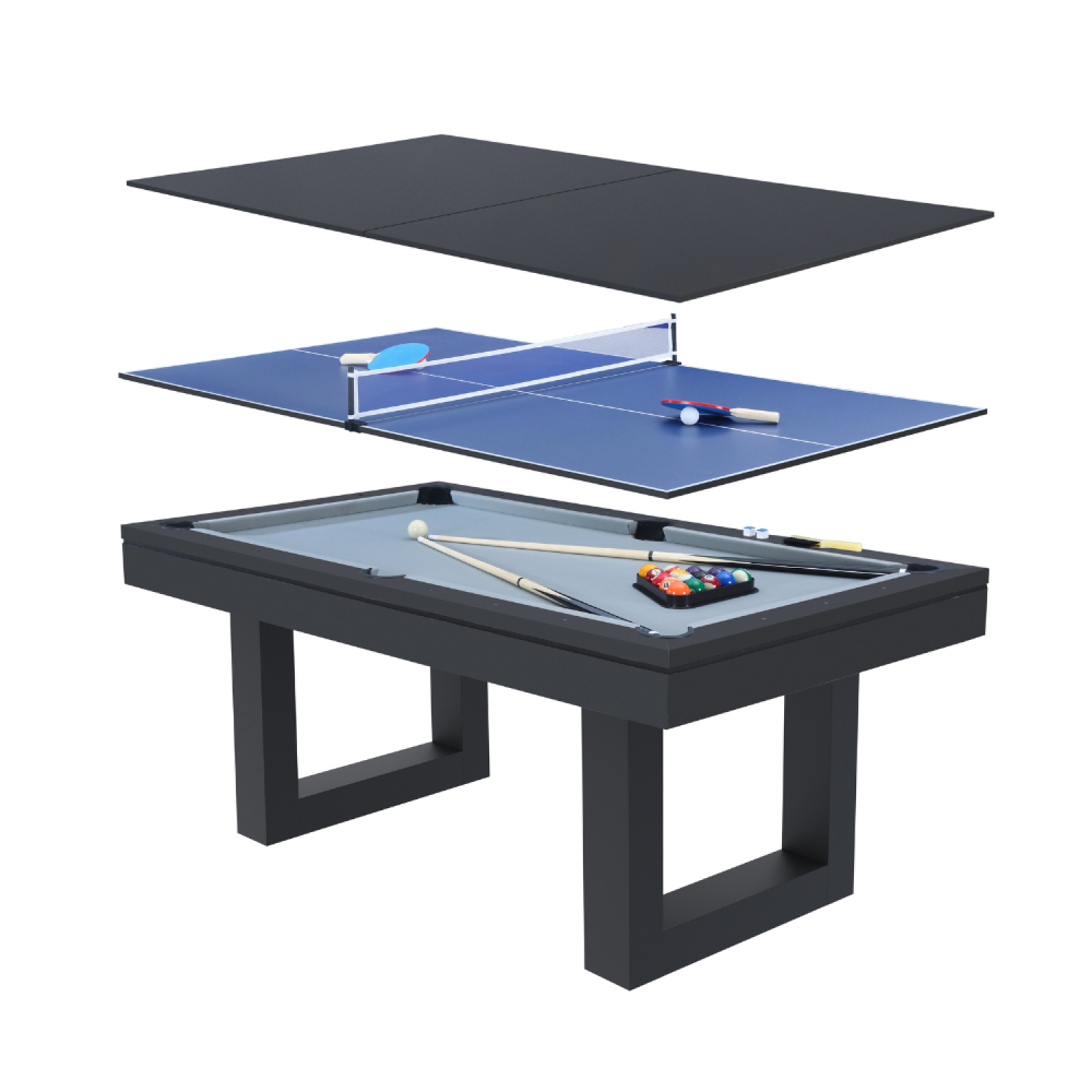 undefined Table multi-jeux 3 en 1 billard et ping-pong en bois noir