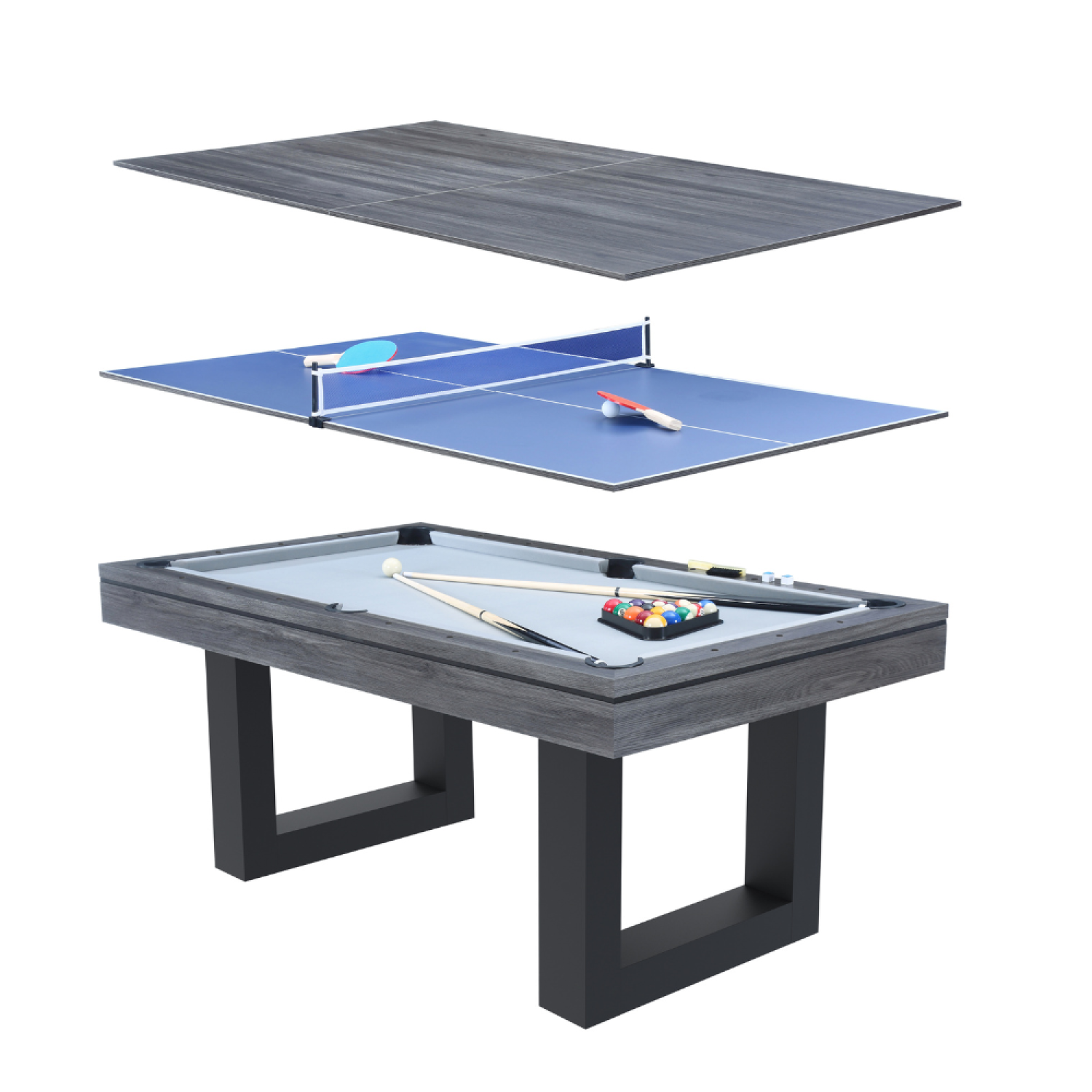 Table multi-jeux 3 en 1 billard et ping pong en bois gris ARIES