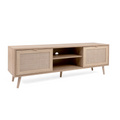 Meuble TV en bois avec placards effeffet cannage CARINA