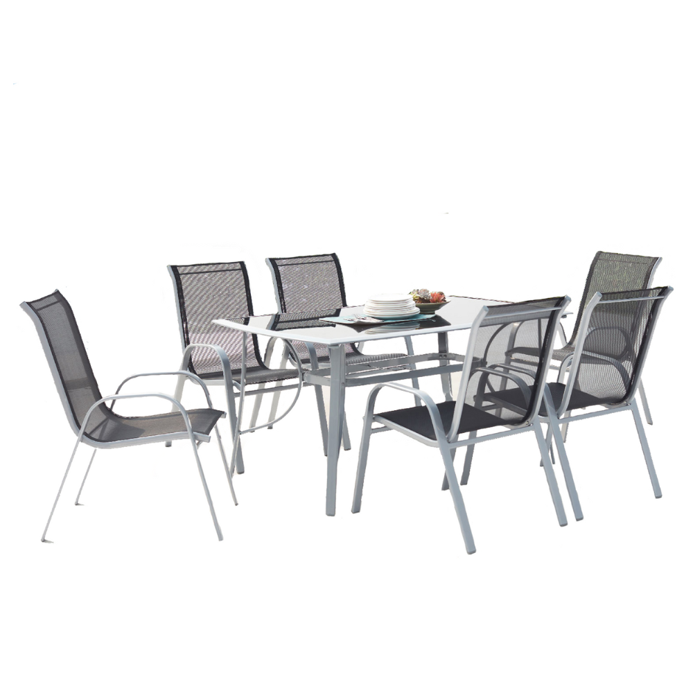 undefined Table de jardin et 6 chaises en aluminium et acier gris