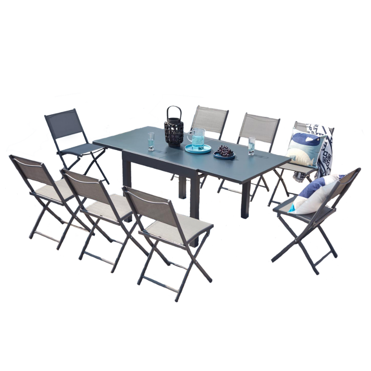 Salon de jardin 8 places en aluminium gris foncé GAREN