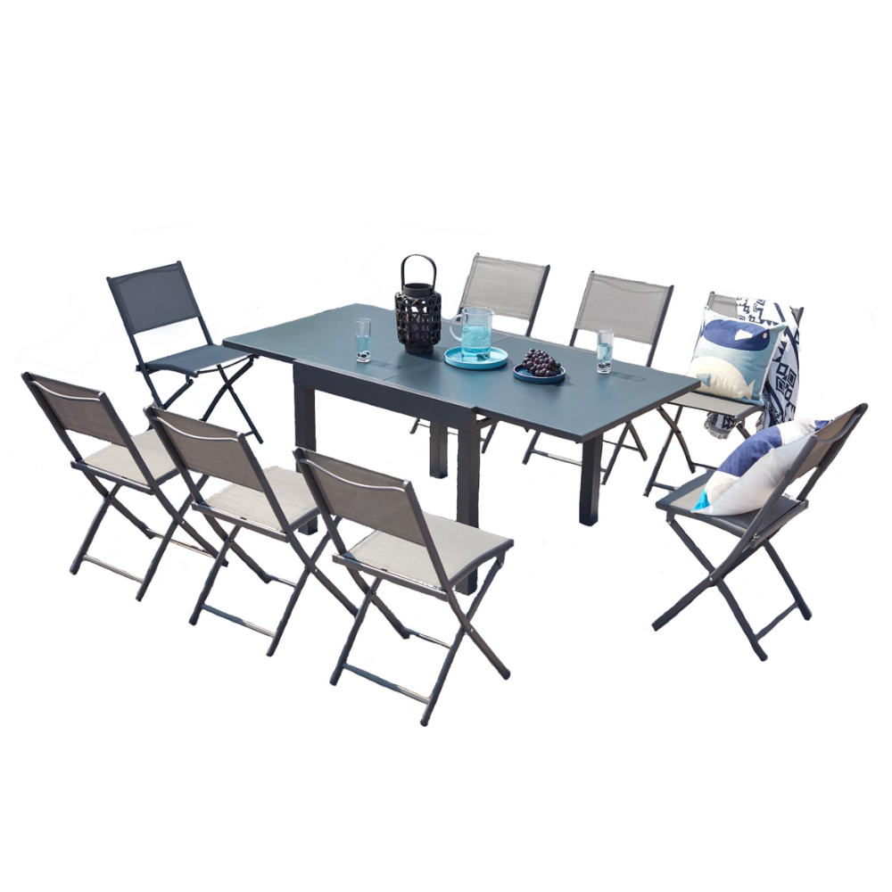 Salon de jardin 8 places en aluminium gris foncé CARLINA