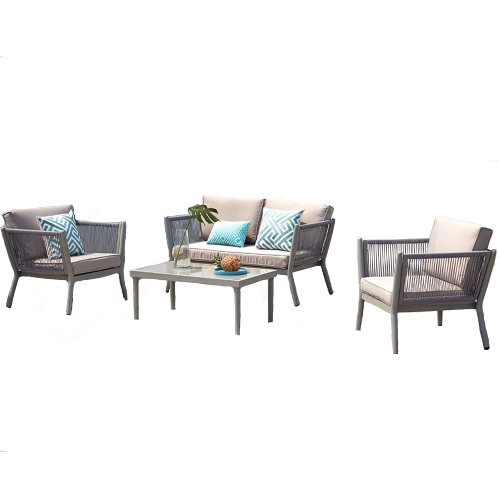 undefined Salon jardin alu et corde gris clair