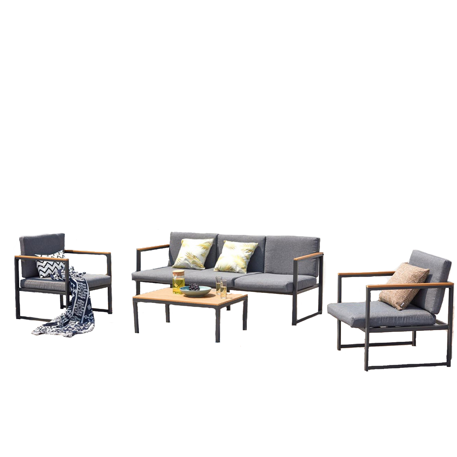 Salon de jardin bas en aluminium gris MATTA