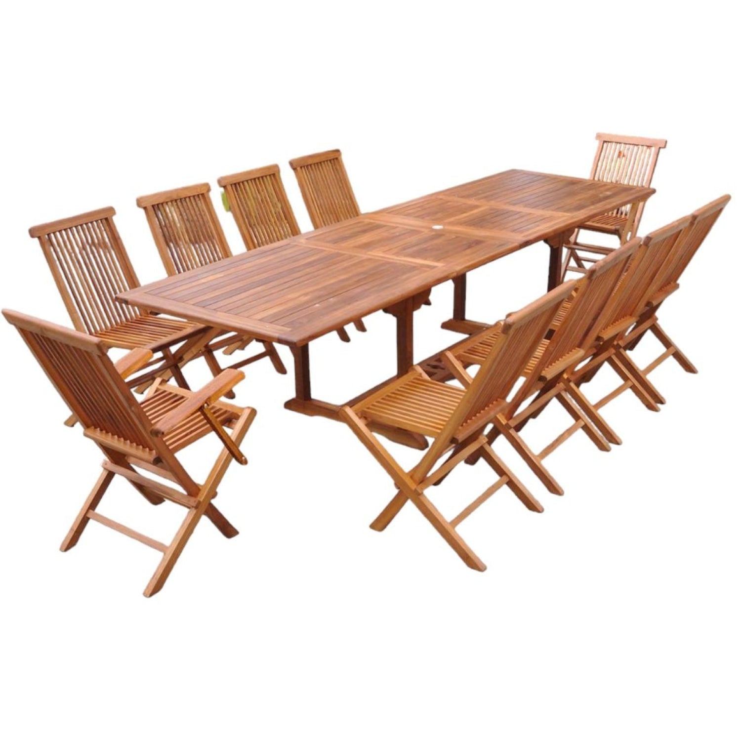 Table rectangulaire 8 chaises et 2 fauteuils en teck huilé LOBO