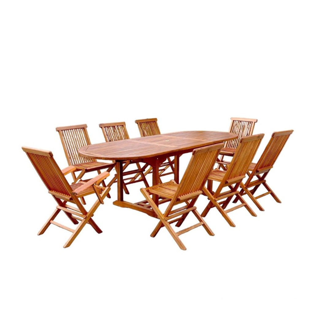 Table de jardin ovale 6 chaises et 2 fauteuils en teck huilé LOBO
