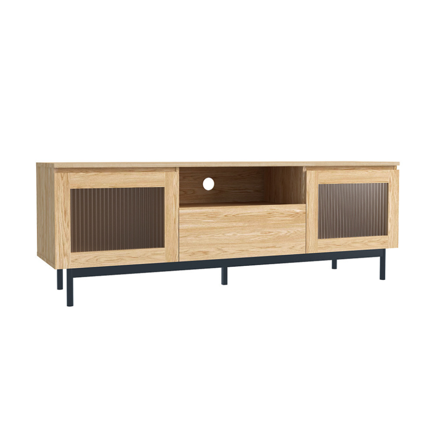 undefined Meuble TV 160cm avec portes de placards en verre flûté